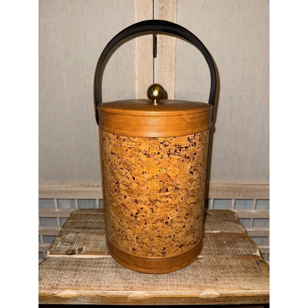 Georges Briard Vintage Mid Century Cork Leather Trim Ice Bucket